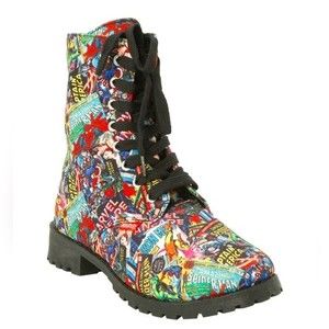 Marvel Comic Print Combat Boots Size 10